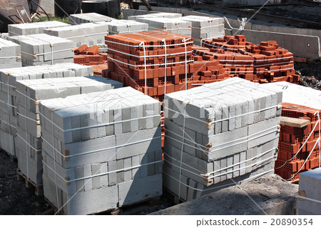 bricks and concrete blocks on a building site bricks and concrete blocks on a building site 20890354