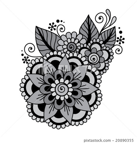 Hand-Drawn Abstract Henna Mehndi Flower Ornament  20890355