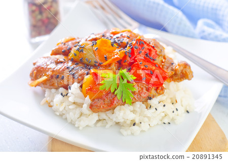 boiled rice with meat and vegetables boiled rice with meat and vegetables 20891345