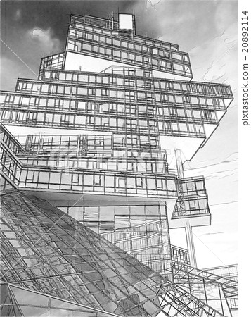Black And White Drawing Of A Building 20892114