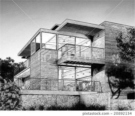 Black And White Drawing Of A Building 20892134