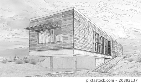 Black And White Drawing Of A Building 20892137