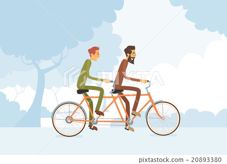 Two Casual Man Riding Tandem Bicycle 20893380
