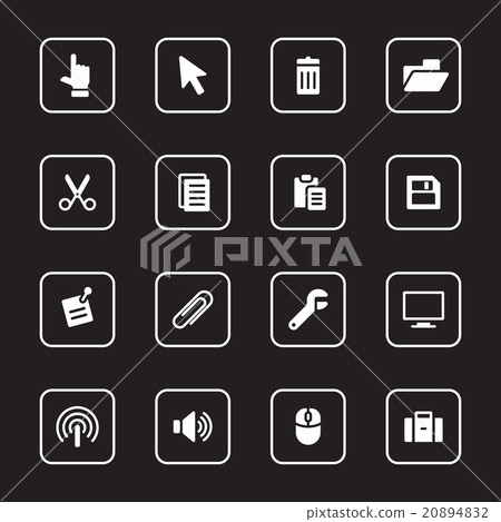 white flat icon set 3 with rounded rectangle frame 20894832