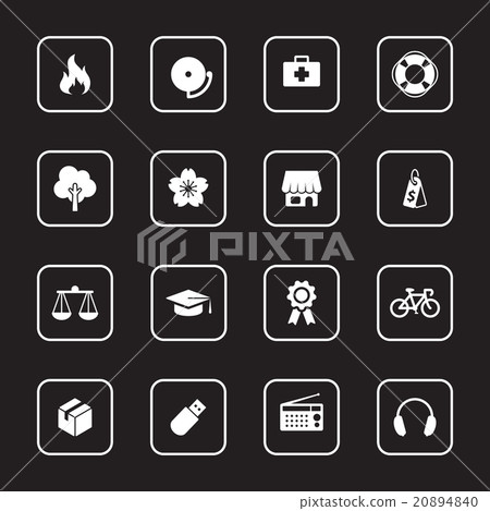 white flat icon set 6 with rounded rectangle frame 20894840