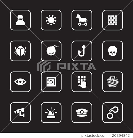 white flat icon set 7 with rounded rectangle frame 20894842