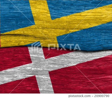 sweden and denmark flag on wood 20900790