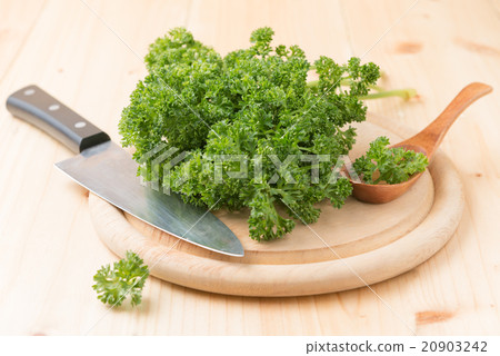 Parsley on wood cutting board. Parsley on wood cutting board. 20903242