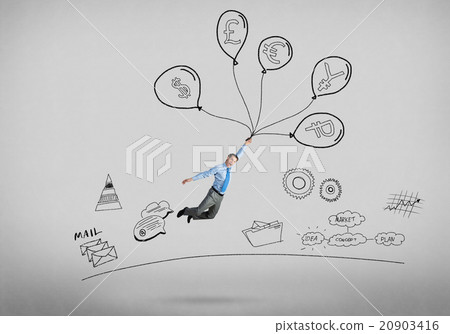 Businessman fly on balloons Businessman fly on balloons 20903416