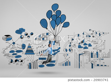 Businessman fly on balloons Businessman fly on balloons 20903741