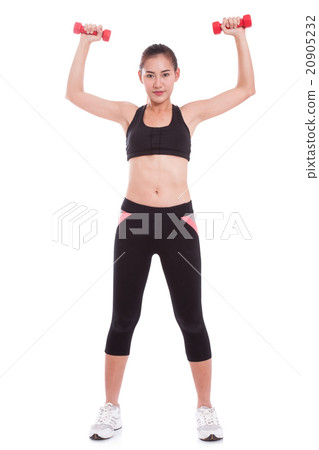 Young woman doing exercise with lifting weights 20905232