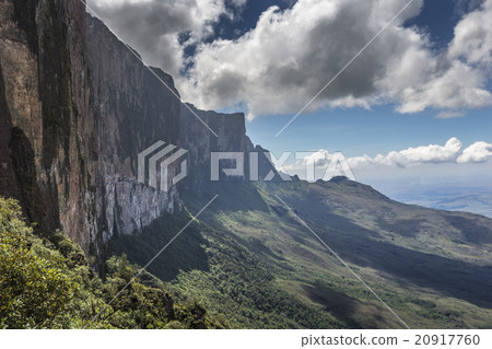 Trail down from the plateau Roraima, under a falls Trail down from the plateau Roraima, under a falls 20917760