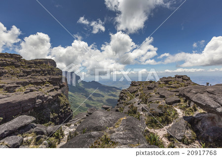 Trail down from the plateau Roraima, under a falls Trail down from the plateau Roraima, under a falls 20917768