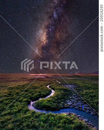 The Milky Way rises over the grass field, Thailand 20918295