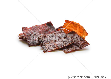 Beef jerky isolated on a white studio background Beef jerky isolated on a white studio background 20918475