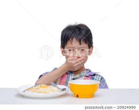 child close his mouth by hand between having lunch child close his mouth by hand between having lunch 20924990