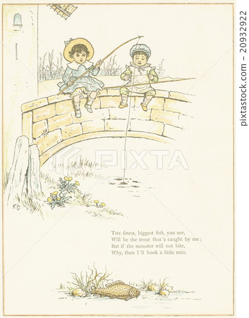 Antique illustration Kate Greenaway (1846-1901) "Under the window" in the late 19th century 20932922