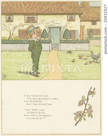 Antique illustration Kate Greenaway (1846-1901) "Under the window" in the late 19th century 20932927