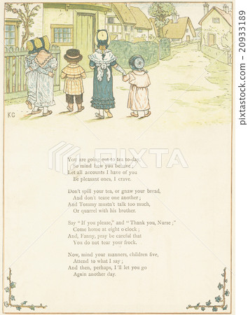 Antique illustration Kate Greenaway (1846-1901) "Under the window" in the late 19th century 20933189