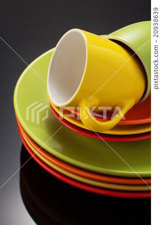 set of dishware on black set of dishware on black 20938639