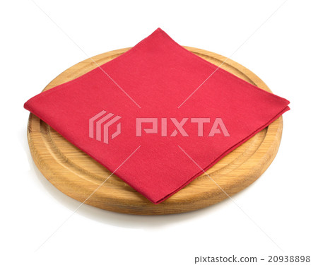 wooden tray and napkin on white 20938898