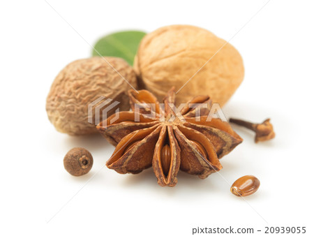 anise star and other spices on white 20939055