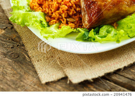 Tasty dish of chicken thigh with rice 20941476