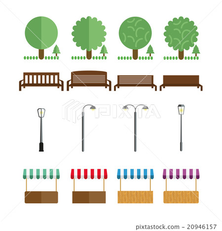 Elements of the park, benches, lights 20946157