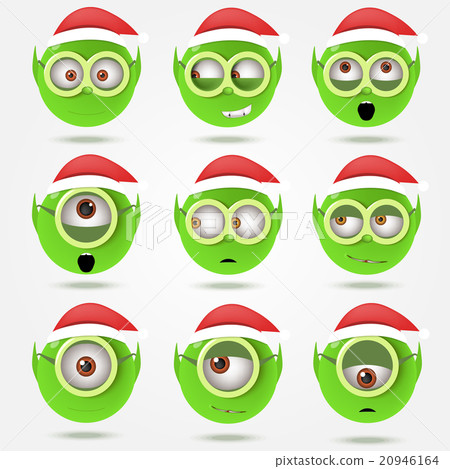 green Santa's elfs smiles in goggle glasses green Santa's elfs smiles in goggle glasses 20946164