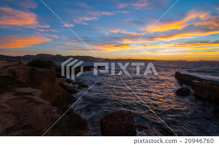 Golden sunset behind Conejera Islands near Ibiza. 20946760