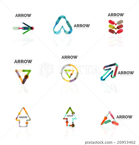 Set of linear arrow abstract logos, connected 20953402
