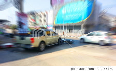 Pickup crashes motorcycle on the road Pickup crashes motorcycle on the road 20953470