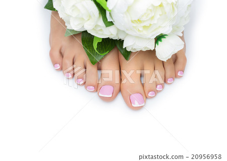 Woman feet with french pedicure 20956958