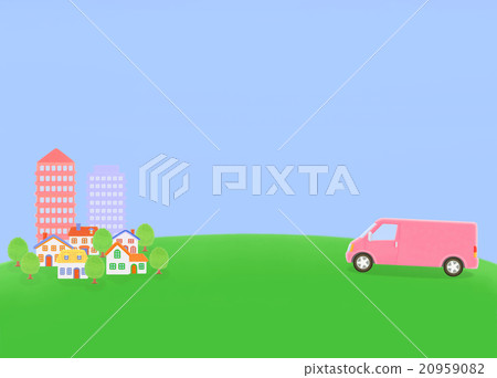Pink truck and city skyline 20959082