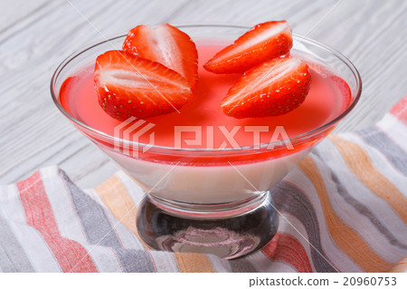 panna cotta dessert with red fresh strawberries 20960753