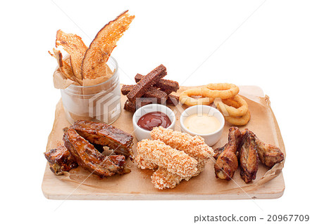 wooden board beer snacks and sauces  20967709