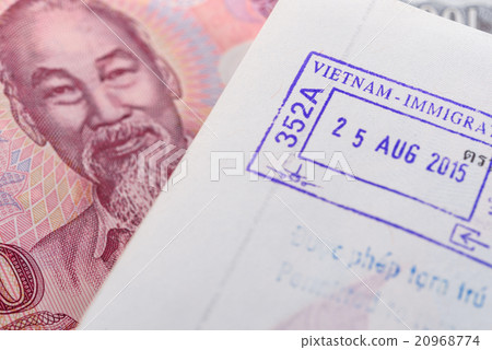 Visa passport stamp from vietnam and money (Dong) Visa passport stamp from vietnam and money (Dong) 20968774