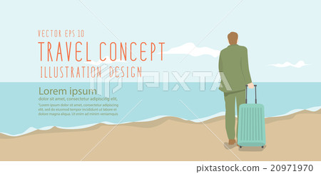 Businessman dragging a suitcase at the beach. 20971970