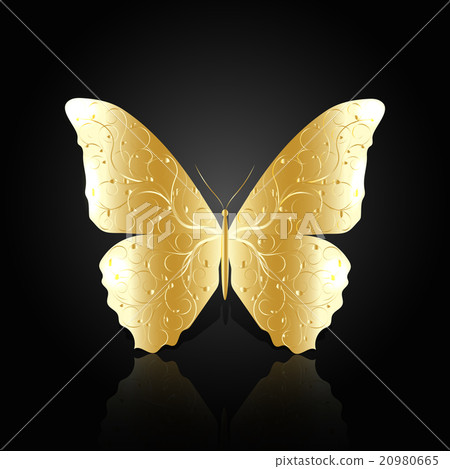 Gold abstract butterfly on black background 20980665