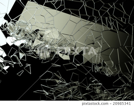 Pieces of splitted or cracked glass on black Pieces of splitted or cracked glass on black 20985341