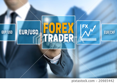 Forex trader touchscreen is operated by businessman Forex trader touchscreen is operated by businessman 20985442