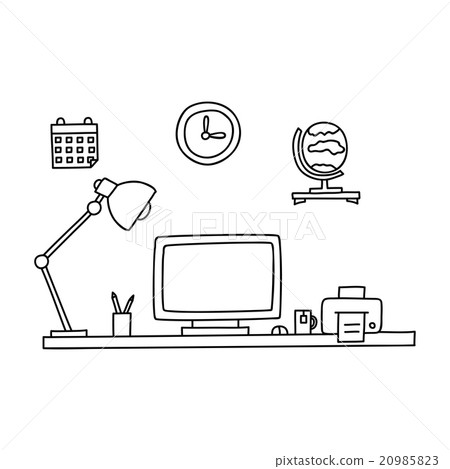 computer or workplace drawn by hand doodle.  20985823
