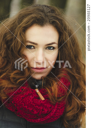 Portrait of woman in a scarlet scarf Portrait of woman in a scarlet scarf 20988127