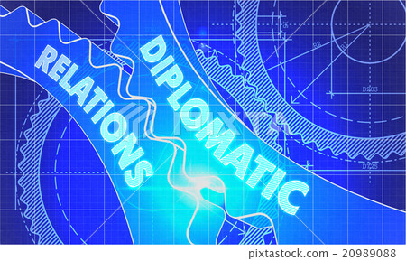 Diplomatic Relations On The Gears. Blueprint Style - Stock Illustration ...