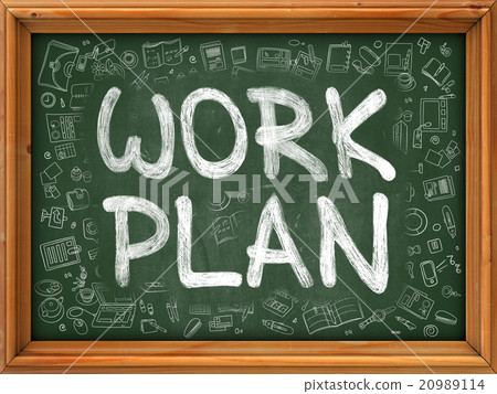 Work Plan Concept. Doodle Icons on Chalkboard. Work Plan Concept. Doodle Icons on Chalkboard. 20989114