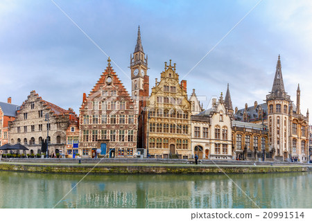 Panorama of Quay Graslei in Ghent town, Belgium 20991514