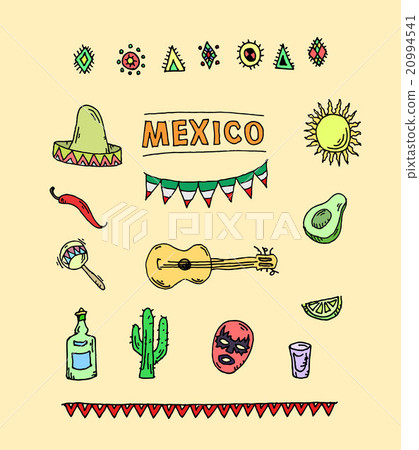 Hand drawn vector set of mexican symbols Hand drawn vector set of mexican symbols 20994541