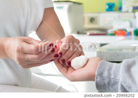 Blood type testing by prick test. 20998202