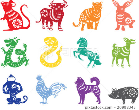 colorful chinese zodiac papercut style 20998343