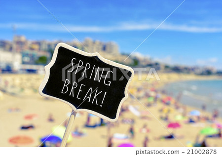 spring break in a black signboard on the beach spring break in a black signboard on the beach 21002878